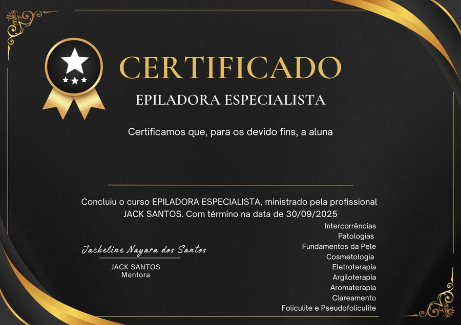 Certificado de conclusão Epiladora Especialista
