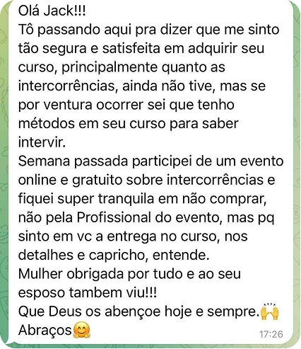 Depoimento de aluna no WhatsApp