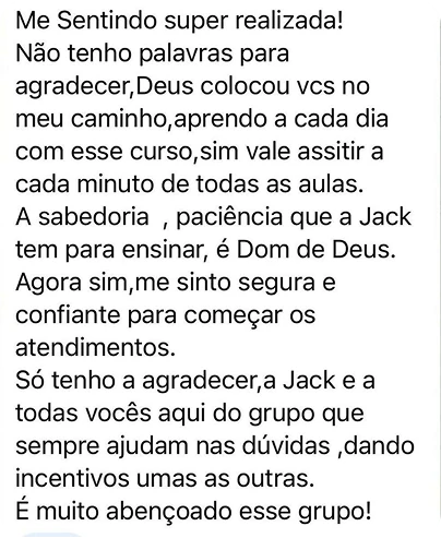 Depoimento de aluna no WhatsApp